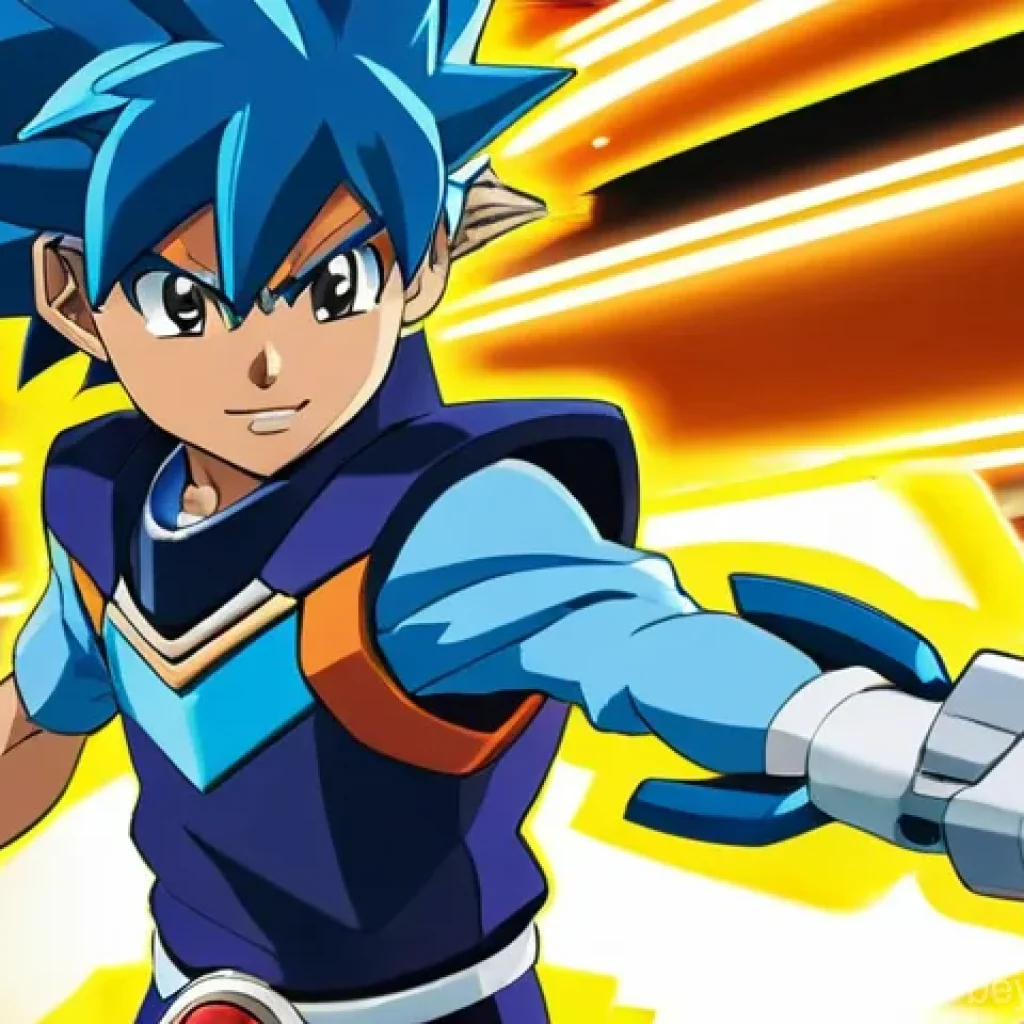 베이블레이드 캐릭터별 시그니처 기술 - **Elite Launch and X-Dash Activation:** A focused young blader, wearing a sleek, futuristic Beyblade...