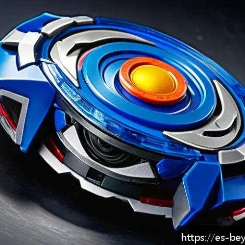 베이블레이드 블레이드 재질의 변화 - A highly detailed close-up of a modern Beyblade attack layer made from reinforced plastic, showcasin...